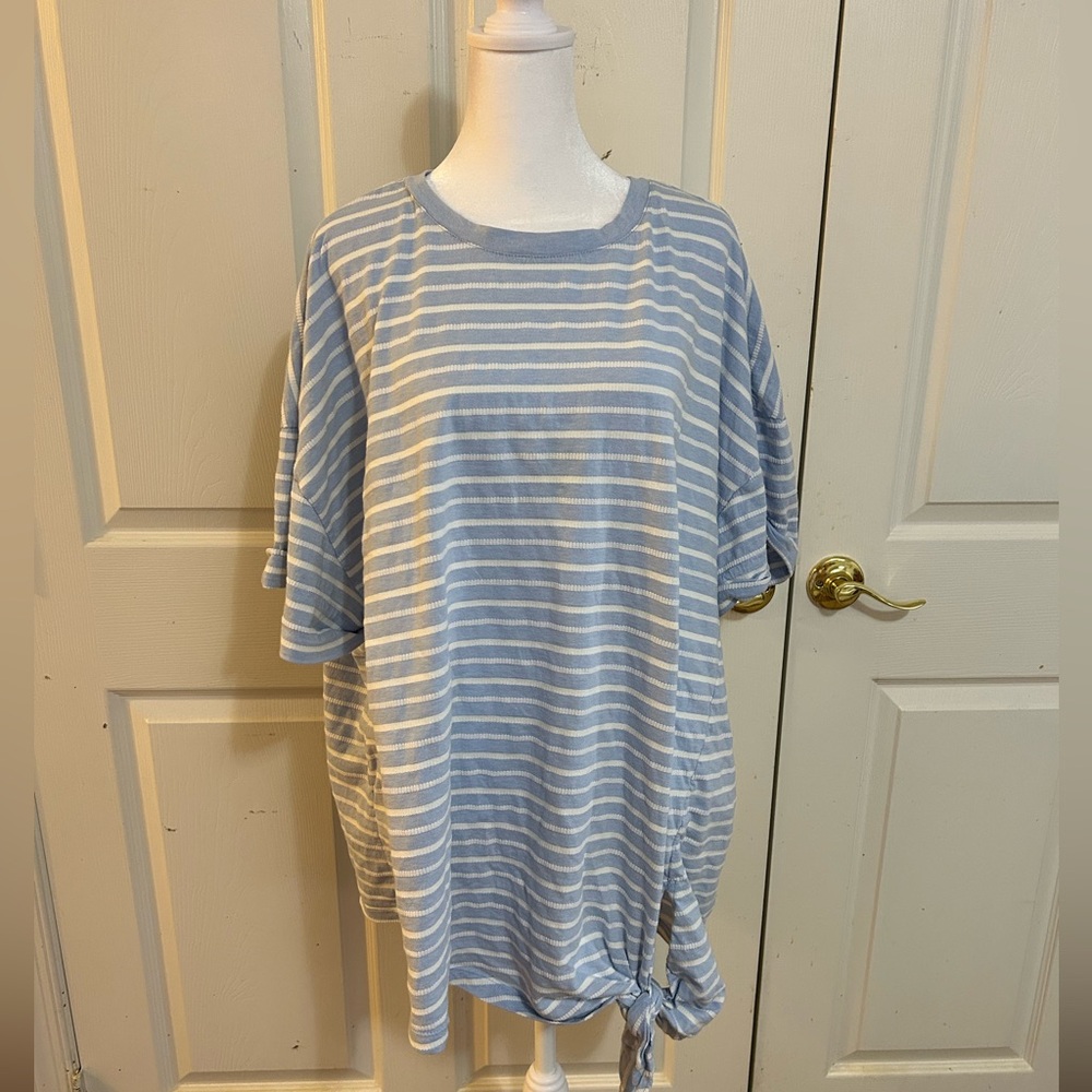 Chaps light blue and white striped tee, 3X
